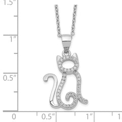 Cheryl M Sterling Silver Rhodium-plated Brilliant-cut White CZ Cat 18.25 Inch Necklace