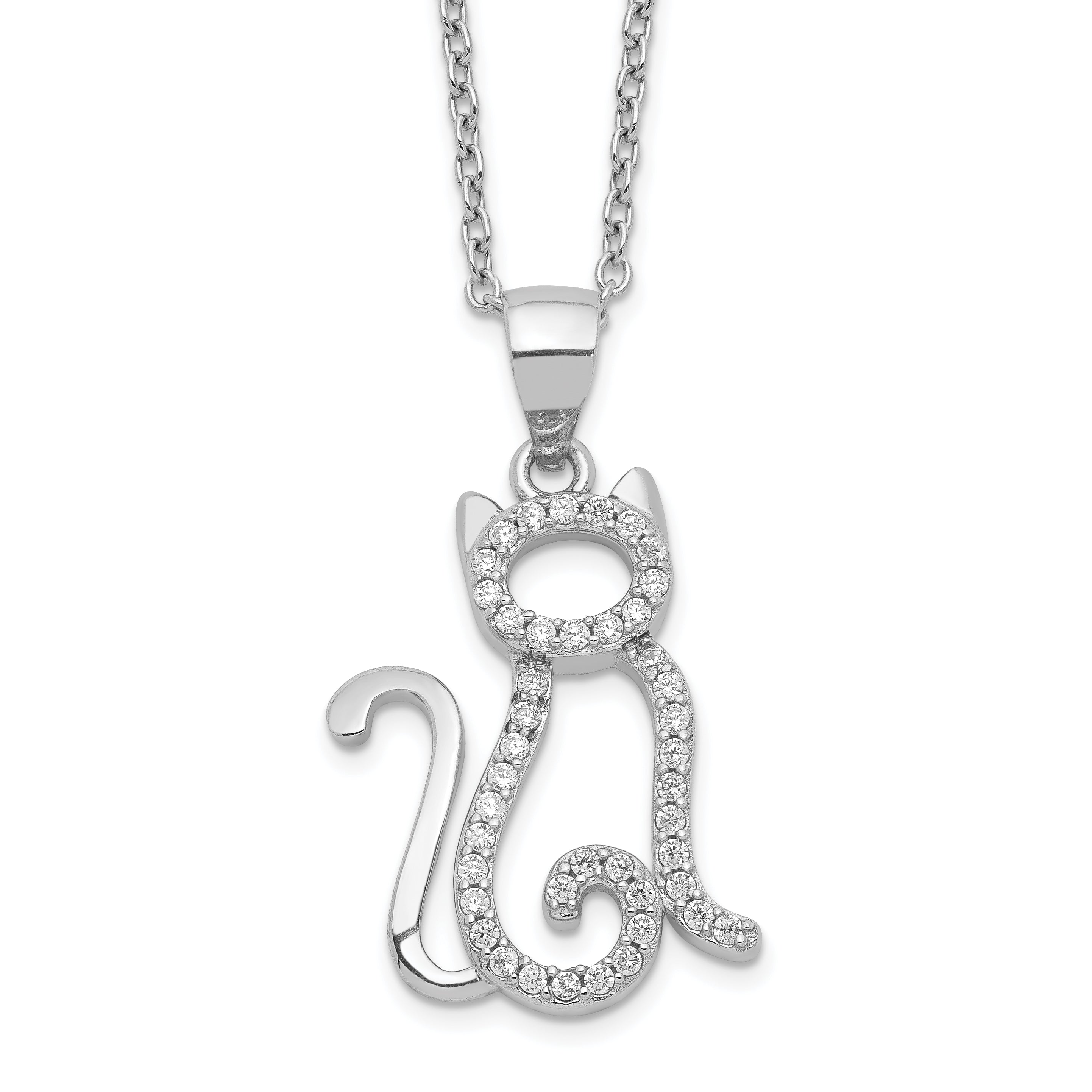 Cheryl M Sterling Silver Rhodium-plated Brilliant-cut White CZ Cat 18.25 Inch Necklace