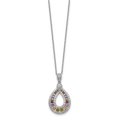 Cheryl Sterling Silver Multi-color CZ Teardrop Necklace, Polished and Gift Ready