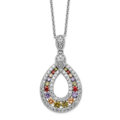 Cheryl M Sterling Silver Rhodium-plated Multi-color Brilliant-cut CZ Teardrop 18 Inch Necklace