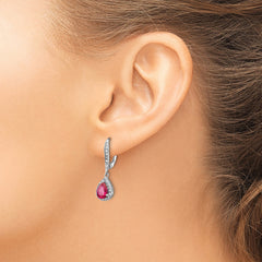 Cheryl Sterling Silver Rhodium-Plated Teardrop Earrings with Lab-Created Ruby and CZ