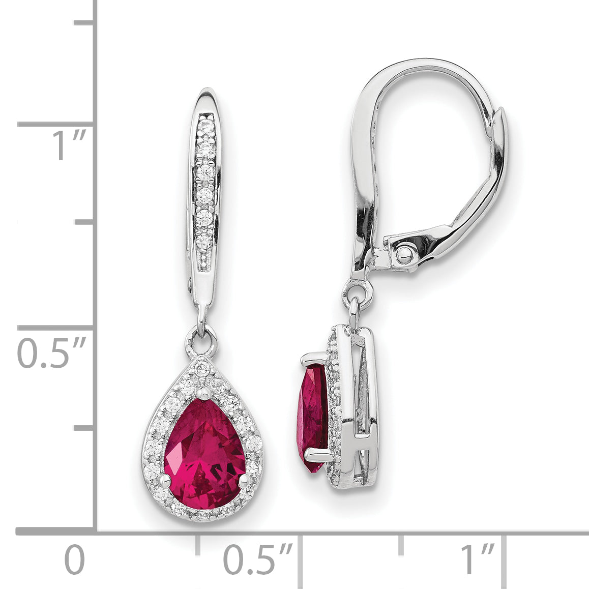 Cheryl Sterling Silver Rhodium-Plated Teardrop Earrings with Lab-Created Ruby and CZ