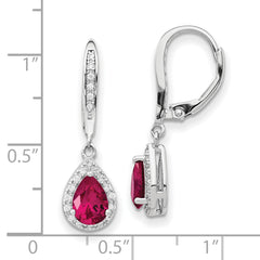 Cheryl Sterling Silver Rhodium-Plated Teardrop Earrings with Lab-Created Ruby and CZ
