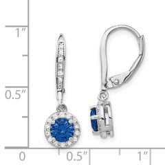Cheryl M Sterling Silver Rhodium-plated Brilliant-cut Lab Created Dark Blue Spinel and Brilliant-cut White CZ Round Halo Leverback Dangle Earrings