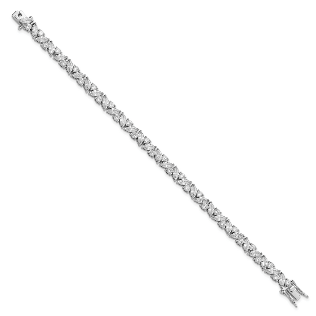 Cheryl M Sterling Silver Rhodium-plated Fancy Brilliant-cut and Marquise-cut CZ 7.25 Inch Bracelet