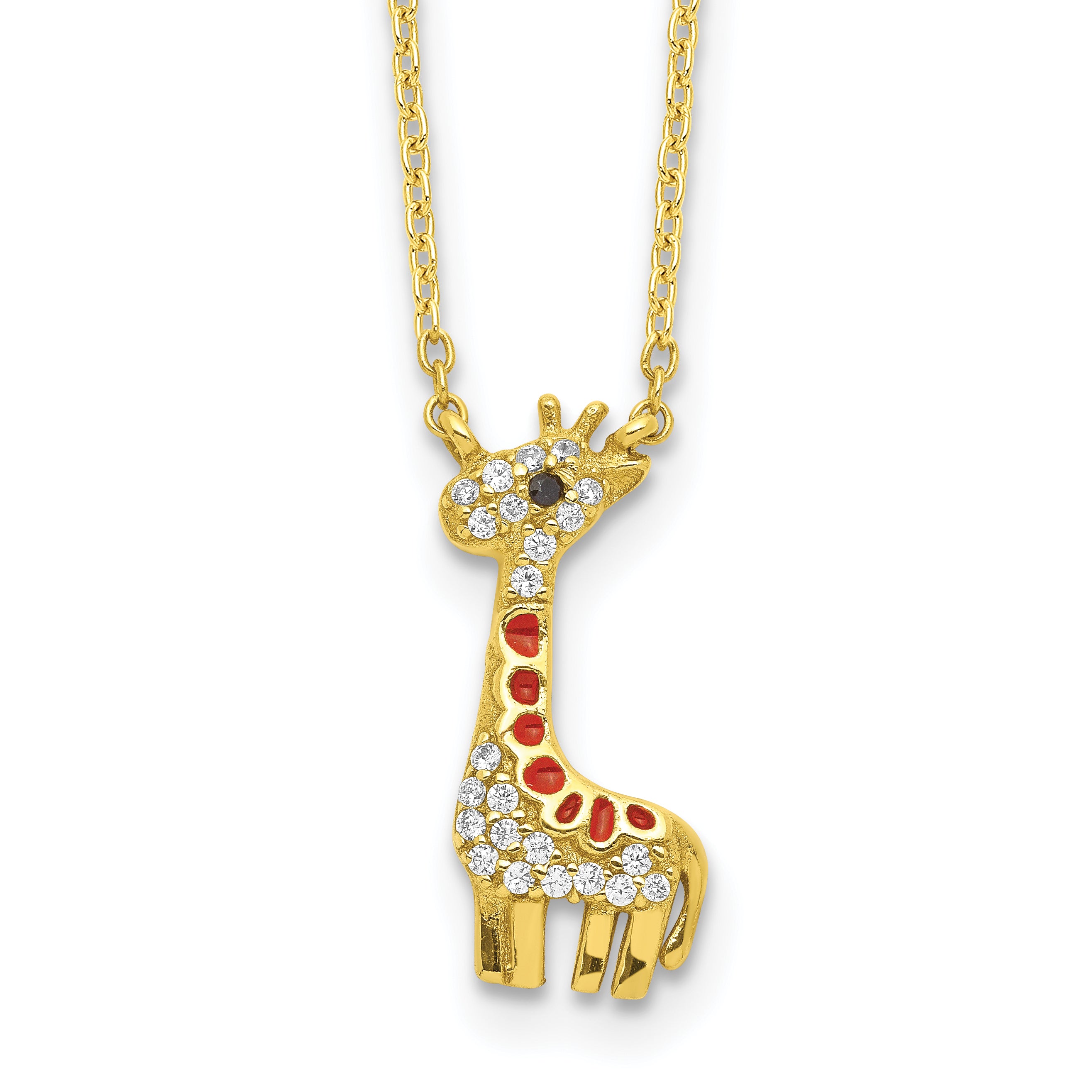 Cheryl M Sterling Silver Gold-plated Enameled and Brilliant-cut Black and White CZ Giraffe 18.25 Inch Necklace Main image