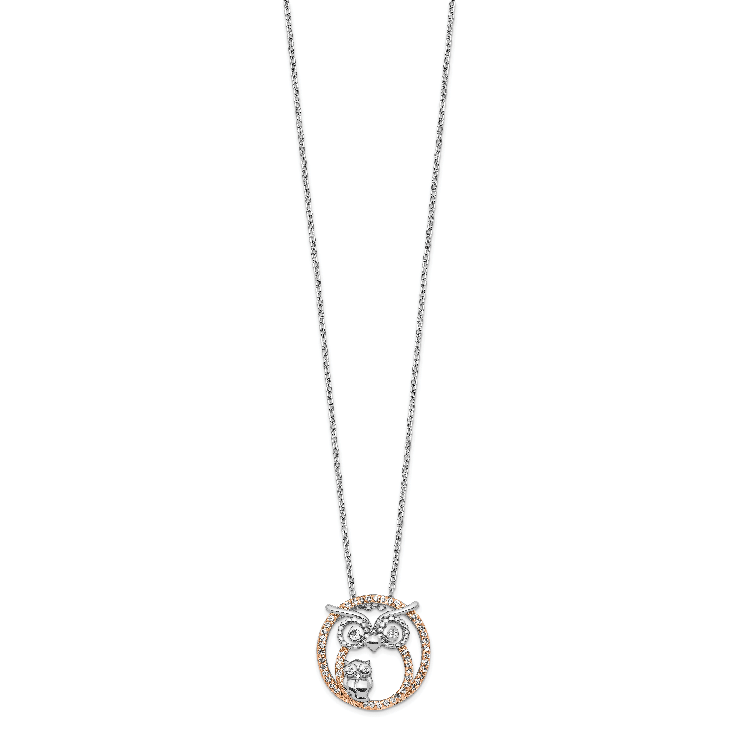Cheryl 925 Sterling Silver Two-Tone CZ Owl Necklace Elegant Gift-Ready Design