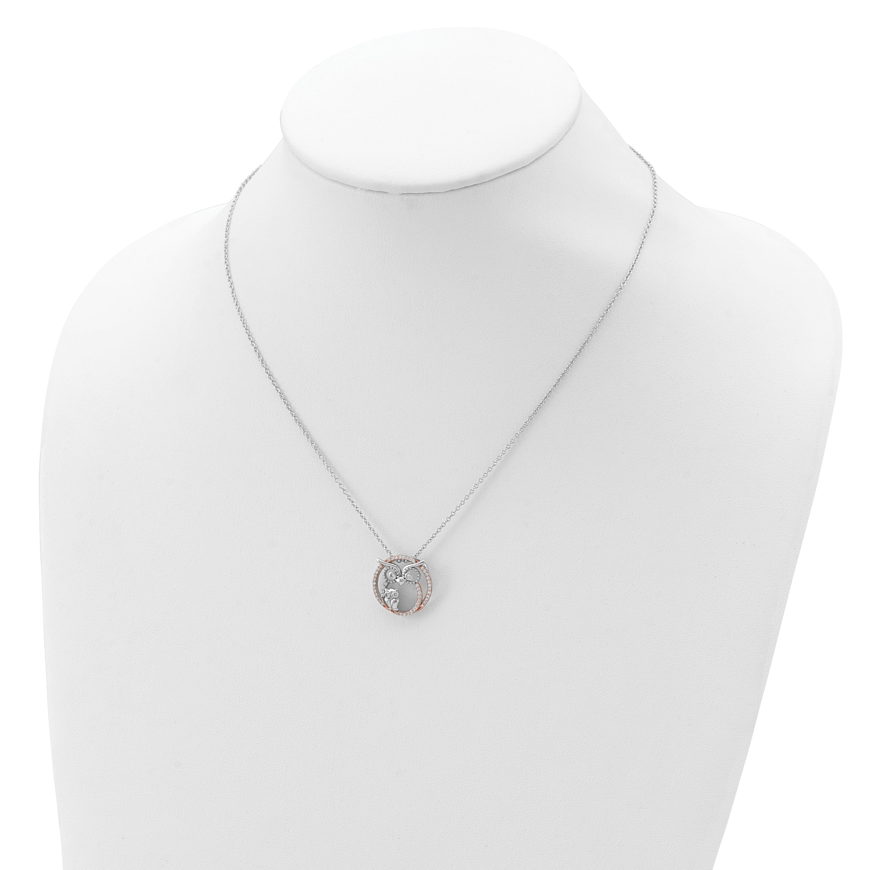 Cheryl 925 Sterling Silver Two-Tone CZ Owl Necklace Elegant Gift-Ready Design