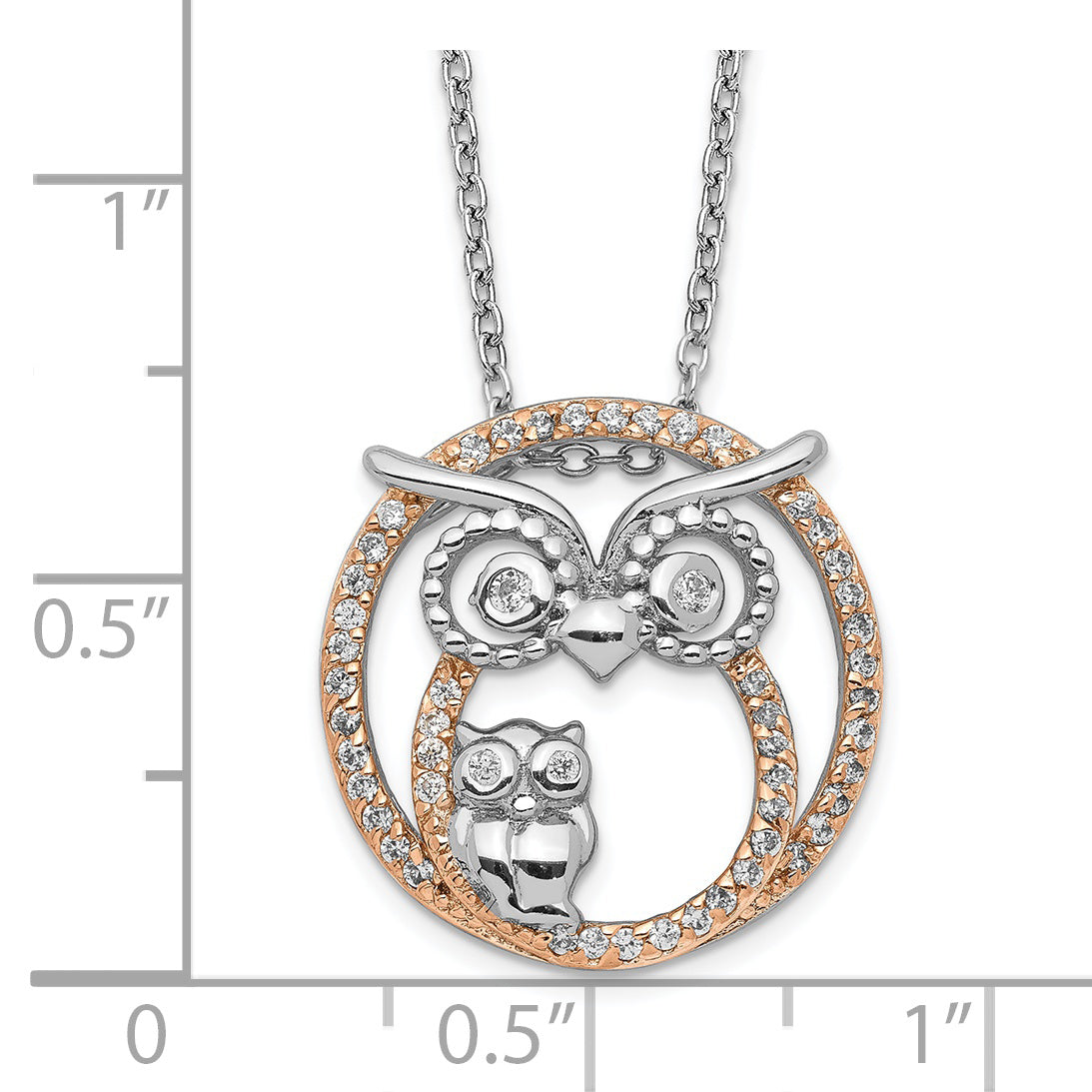 Cheryl 925 Sterling Silver Two-Tone CZ Owl Necklace Elegant Gift-Ready Design