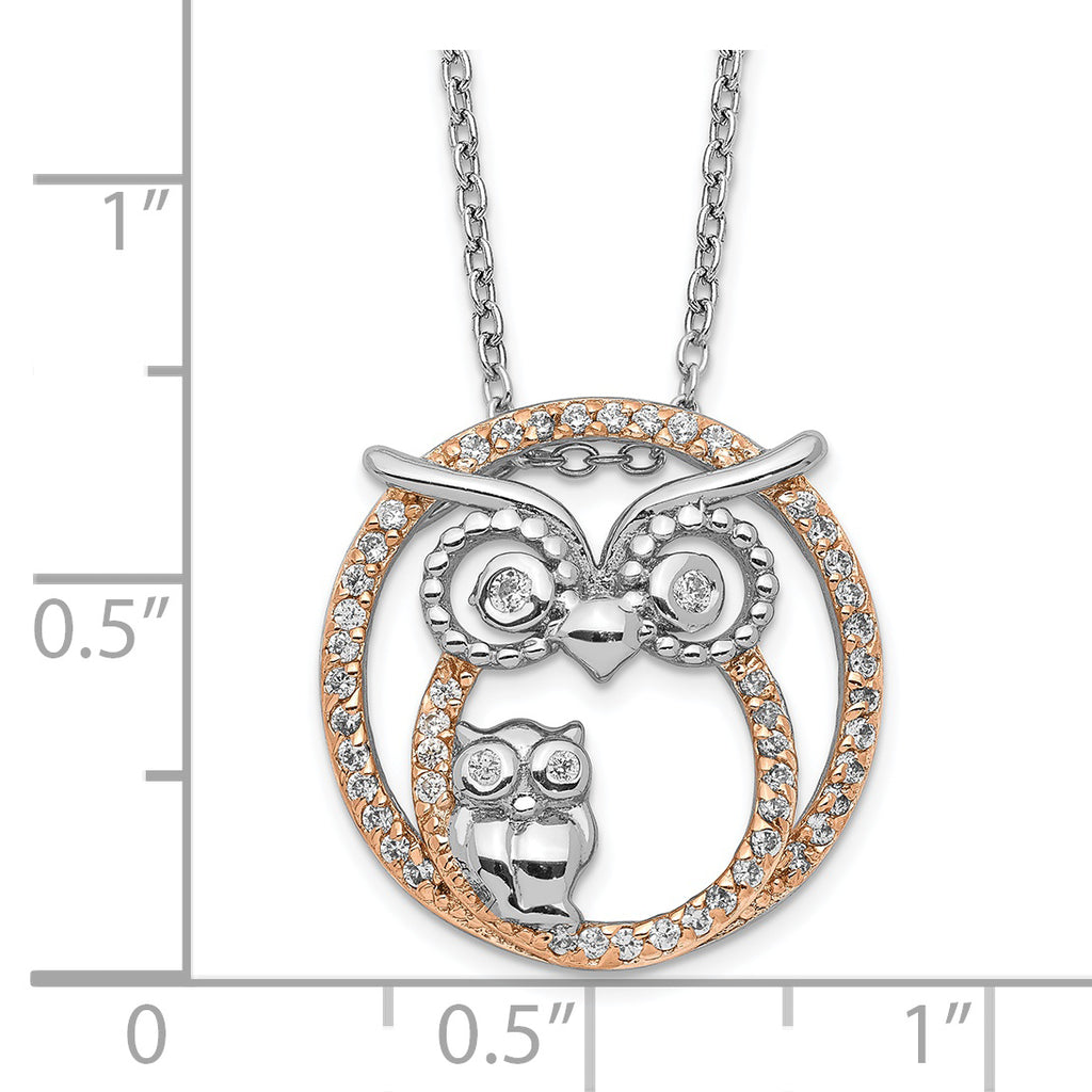 Cheryl 925 Sterling Silver Two-Tone CZ Owl Necklace Elegant Gift-Ready Design