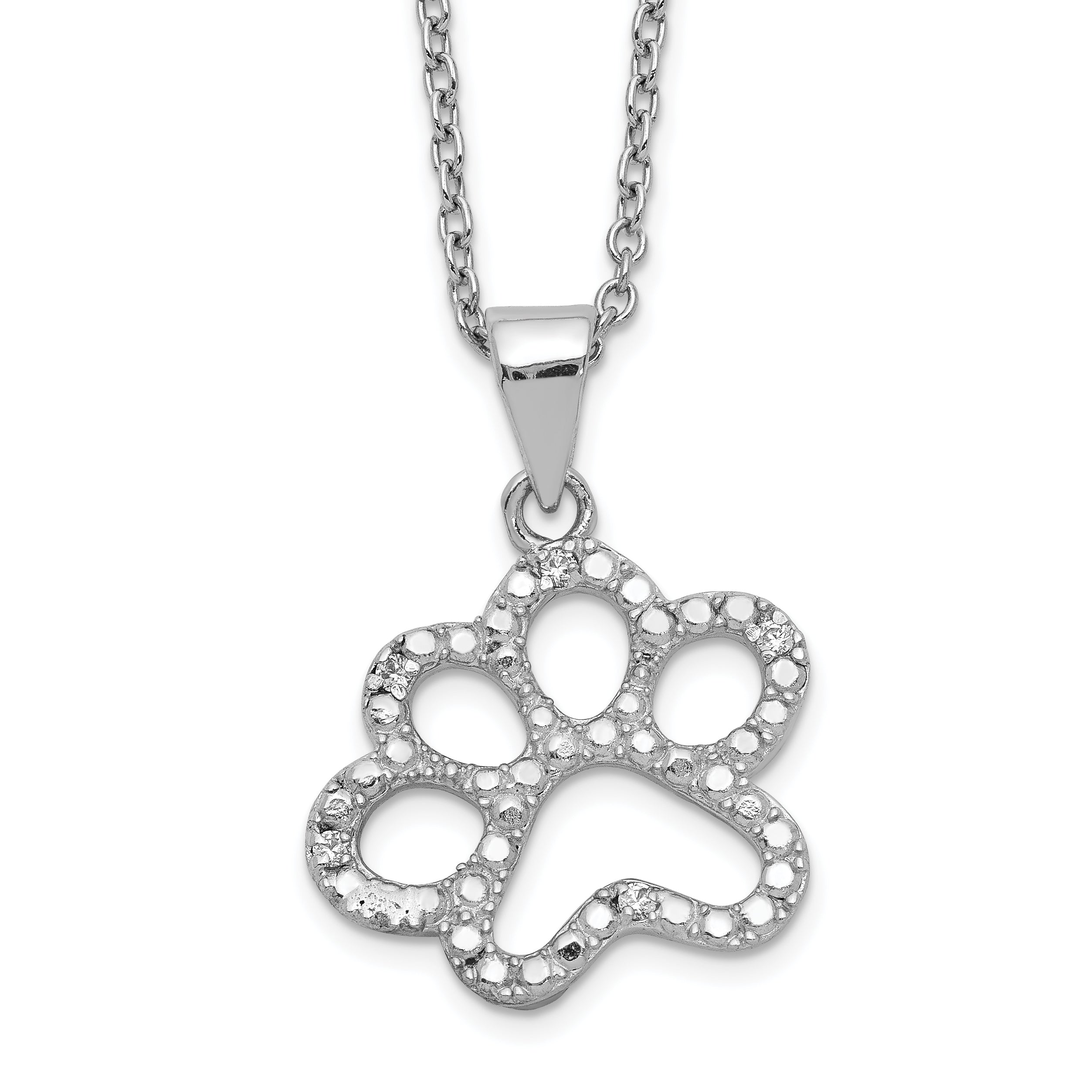 Cheryl M Sterling Silver Rhodium-plated Brilliant-cut CZ Paw 18.25 Inch Necklace