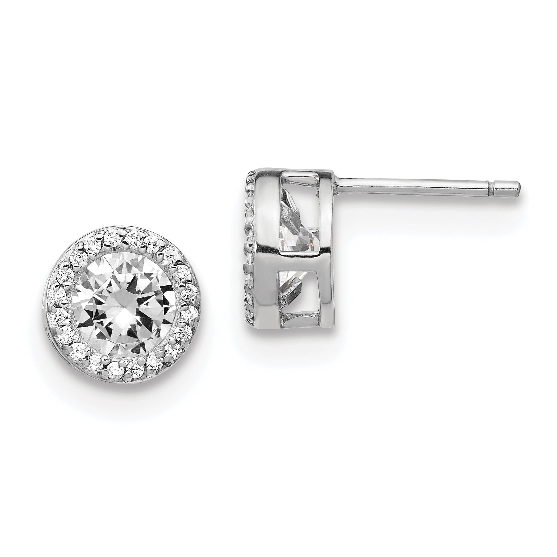 Cheryl M Sterling Silver Rhodium-plated Brilliant-cut CZ Halo Post Earrings Main image