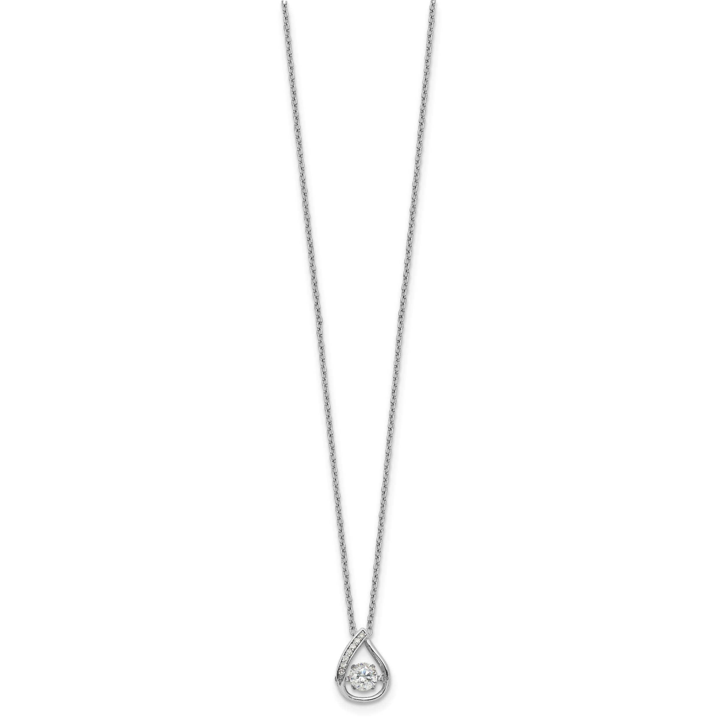 Sophia Jewelers Sterling Silver CZ Teardrop Necklace with Polished Rhodium Finish