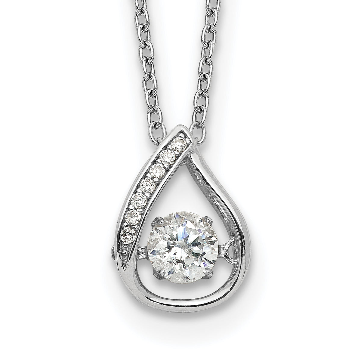 Cheryl M Sterling Silver Rhodium-plated Brilliant-cut Vibrant CZ Teardrop 18 Inch Necklace