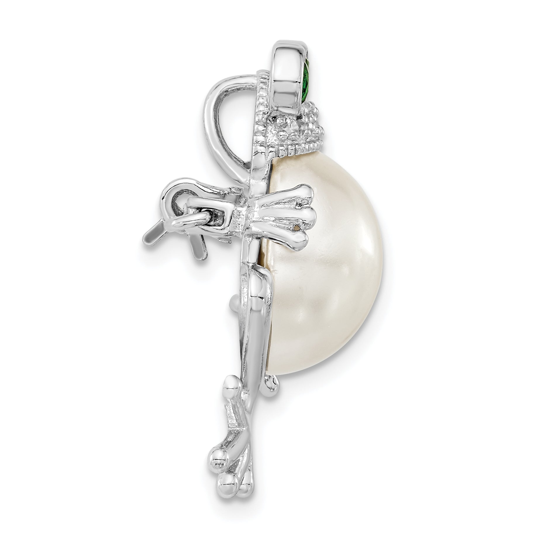 Cheryl M Sterling Silver Rhodium-plated Acrylic Pearl and Brilliant-cut Green and White CZ Frog Pin