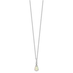 Cheryl M Sterling Silver Rhodium-plated Cabochon Lab Created Opal and Brilliant-cut CZ Teardrop 18 Inch Necklace