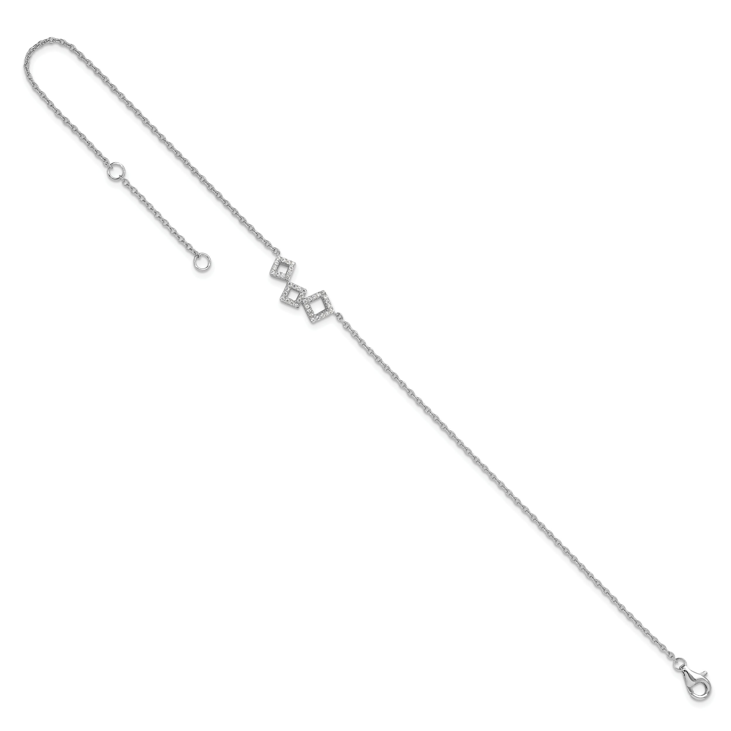 Cheryl M Sterling Silver Rhodium-plated Brilliant-cut CZ Geometric 9.5 Inch Anklet with 1 Inch Extender