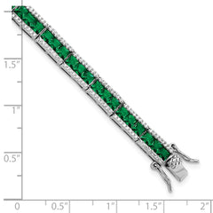 Cheryl M Sterling Silver Rhodium-plated Princess-cut Green Nano Crystal and Brilliant-cut White CZ 7.25 Inch Bracelet
