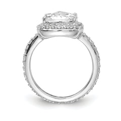 Cheryl M Sterling Silver Rhodium-plated Rose-cut and Brilliant-cut CZ Square Halo Ring