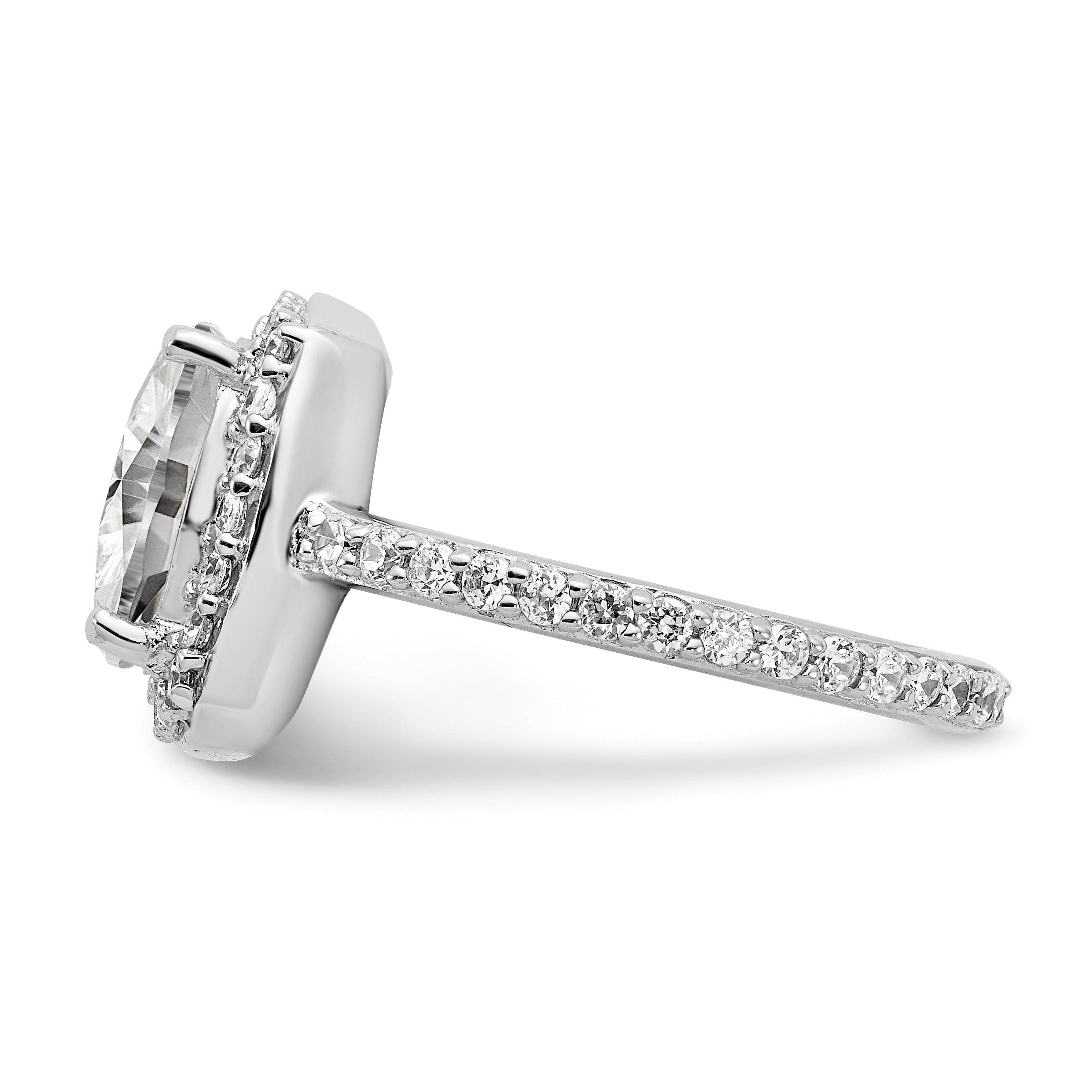 Cheryl M Sterling Silver Rhodium-plated Rose-cut and Brilliant-cut CZ Square Halo Ring