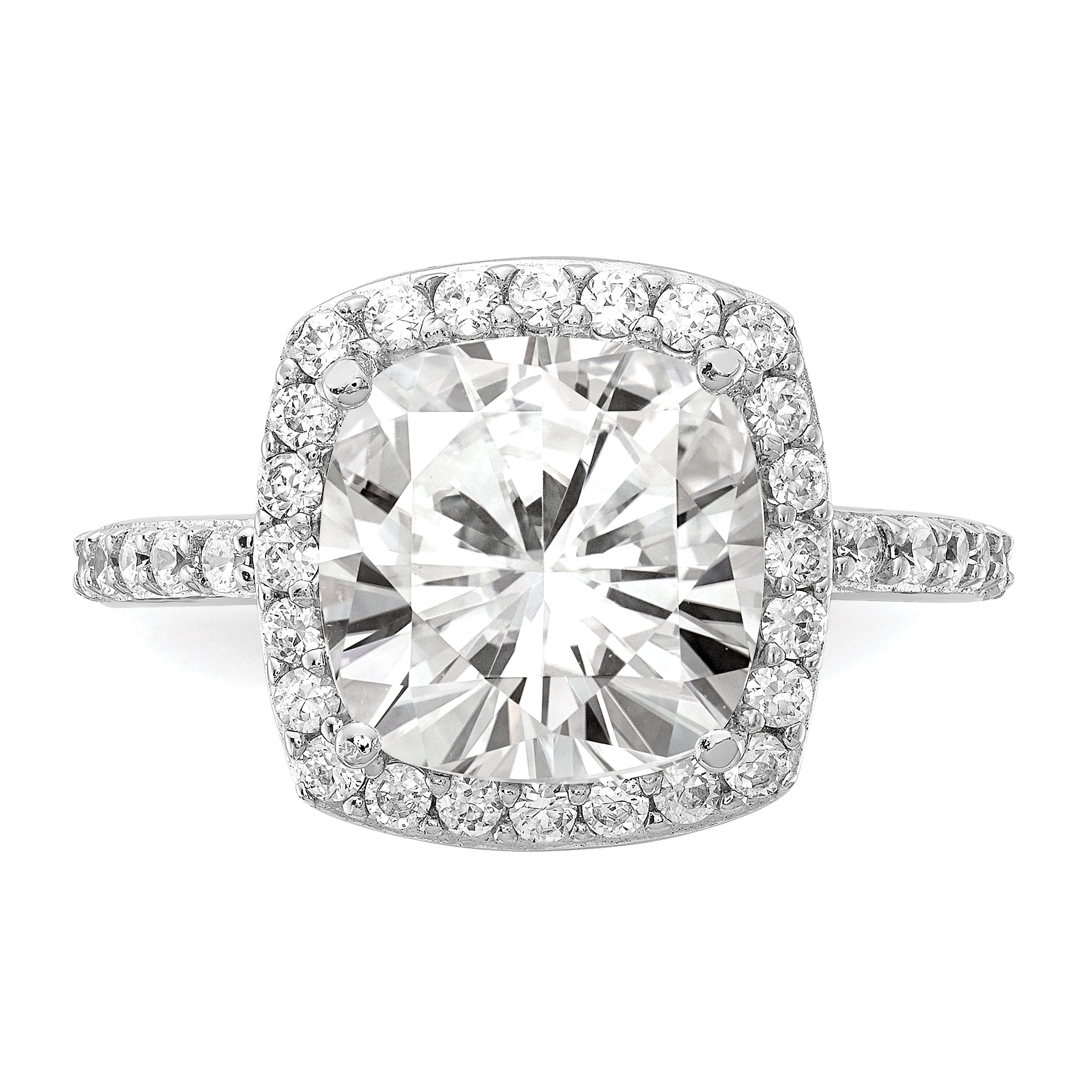 Cheryl M Sterling Silver Rhodium-plated Rose-cut and Brilliant-cut CZ Square Halo Ring