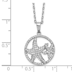 Cheryl M Sterling Silver Rhodium-plated Brilliant-cut Starfish Circle 16 Inch Necklace with 2 Inch Extender
