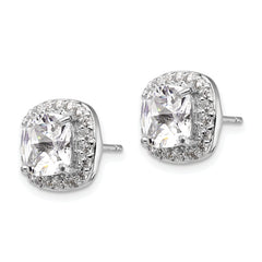 Cheryl M Sterling Silver Rhodium-plated Rose-cut and Brilliant-cut CZ Square Halo Post Earrings