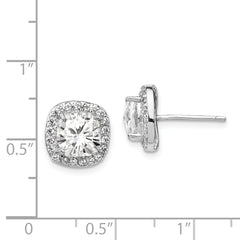 Cheryl M Sterling Silver Rhodium-plated Rose-cut and Brilliant-cut CZ Square Halo Post Earrings