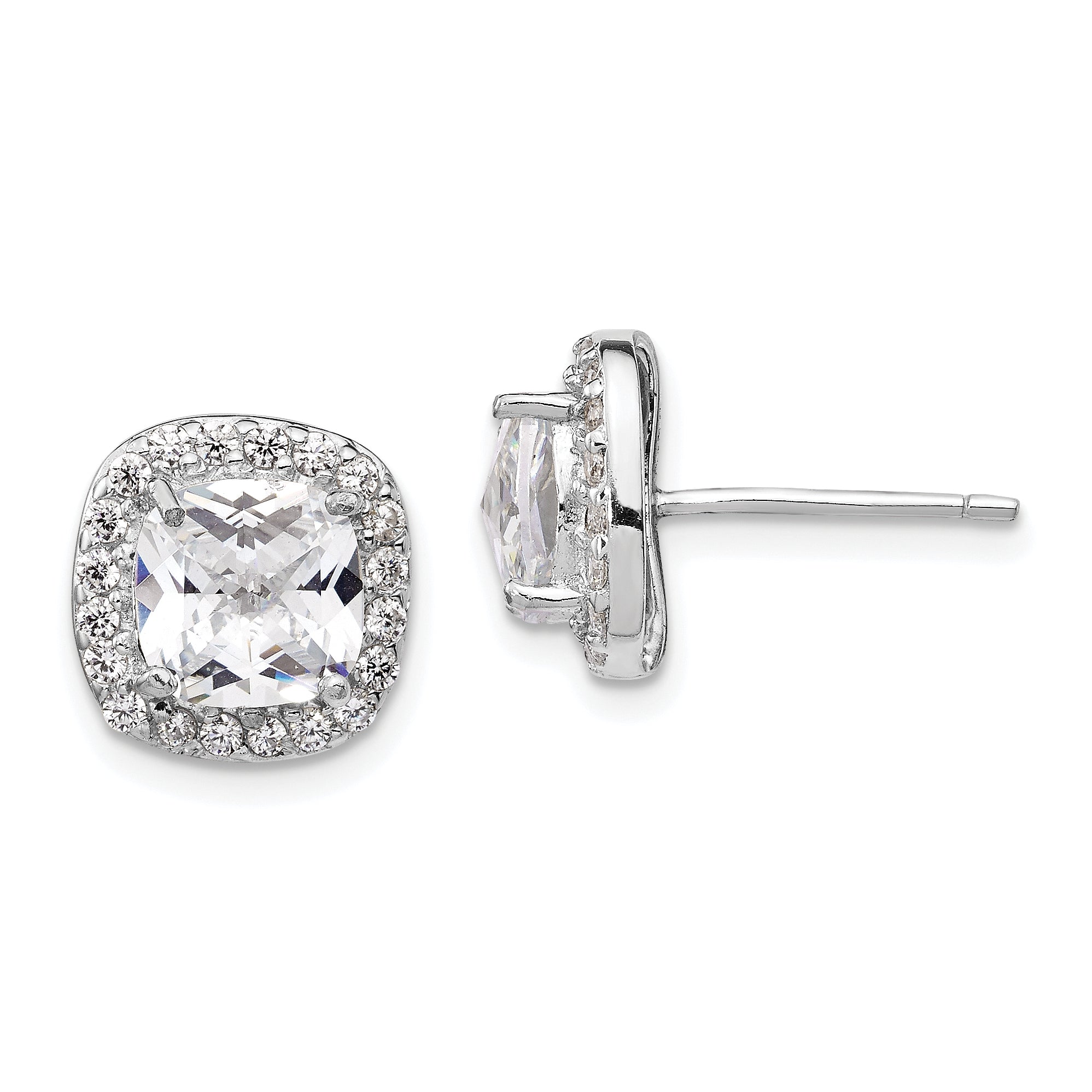 Cheryl M Sterling Silver Rhodium-plated Rose-cut and Brilliant-cut CZ Square Halo Post Earrings