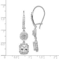 Cheryl M Sterling Silver Rhodium-plated Elongated Cushion-cut and Brilliant-cut CZ Halo Kidney Wire Dangle Earrings