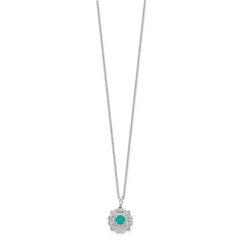 Cheryl M Sterling Silver Rhodium-plated Cabochon Lab Created Blue Opal and Brilliant-cut CZ 18 Inch Necklace with 2 Inch Extender