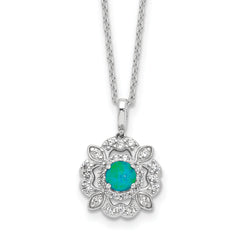 Cheryl M Sterling Silver Rhodium-plated Cabochon Lab Created Blue Opal and Brilliant-cut CZ 18 Inch Necklace with 2 Inch Extender