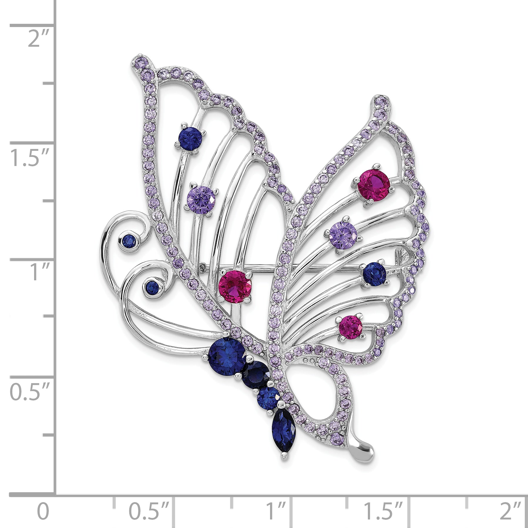 Cheryl M Sterling Silver Rhodium-plated Brilliant-cut Lab Created Ruby/Marquise-cut and Brilliant-cut Lab Created Sapphire/Brilliant-cut Purple CZ Butterfly Pin