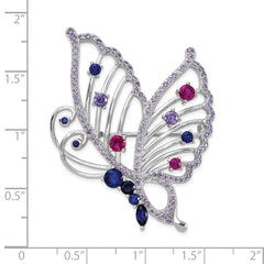 Cheryl M Sterling Silver Rhodium-plated Brilliant-cut Lab Created Ruby/Marquise-cut and Brilliant-cut Lab Created Sapphire/Brilliant-cut Purple CZ Butterfly Pin