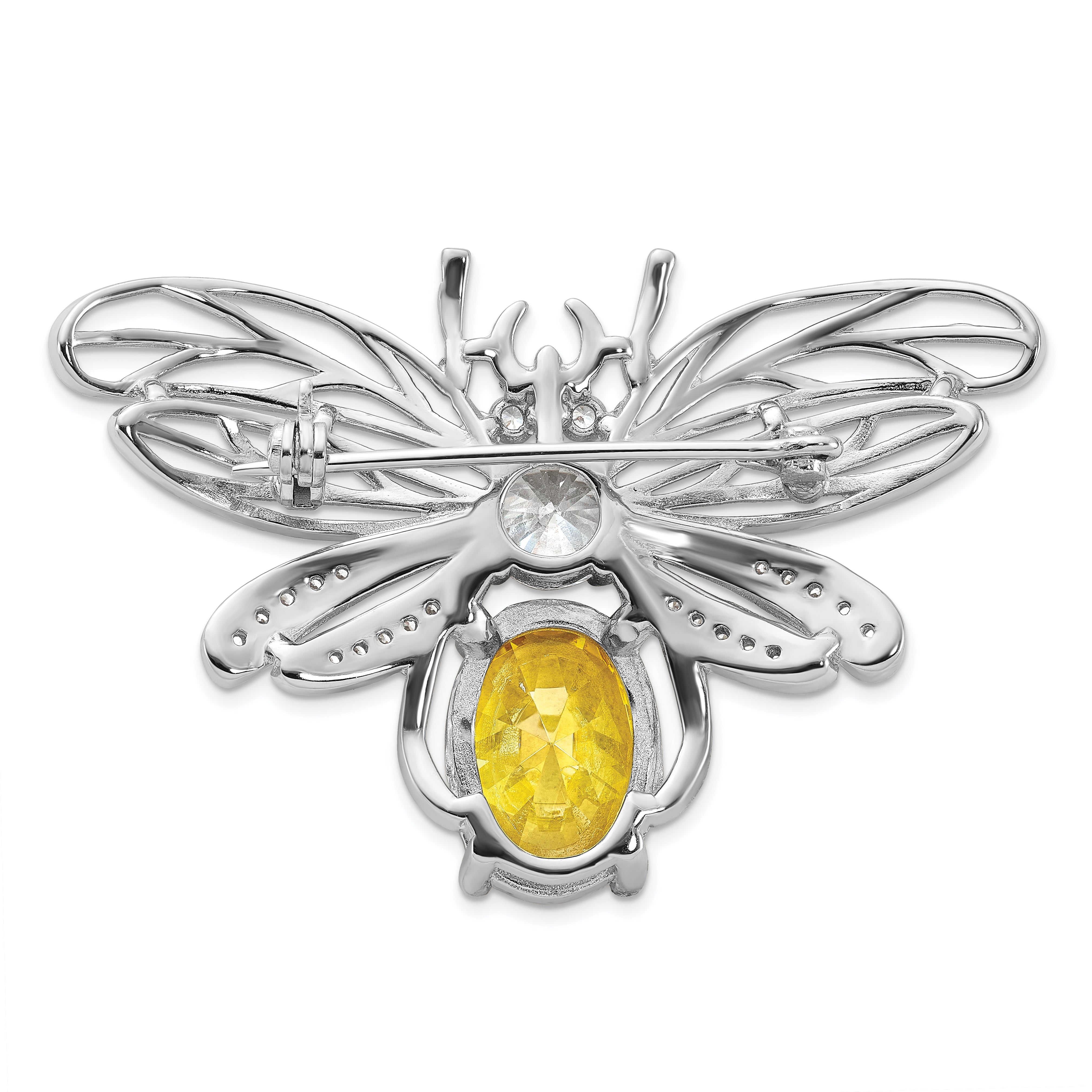 Cheryl M Sterling Silver Rhodium-plated Brilliant-cut Yellow and White CZ Bee Pin