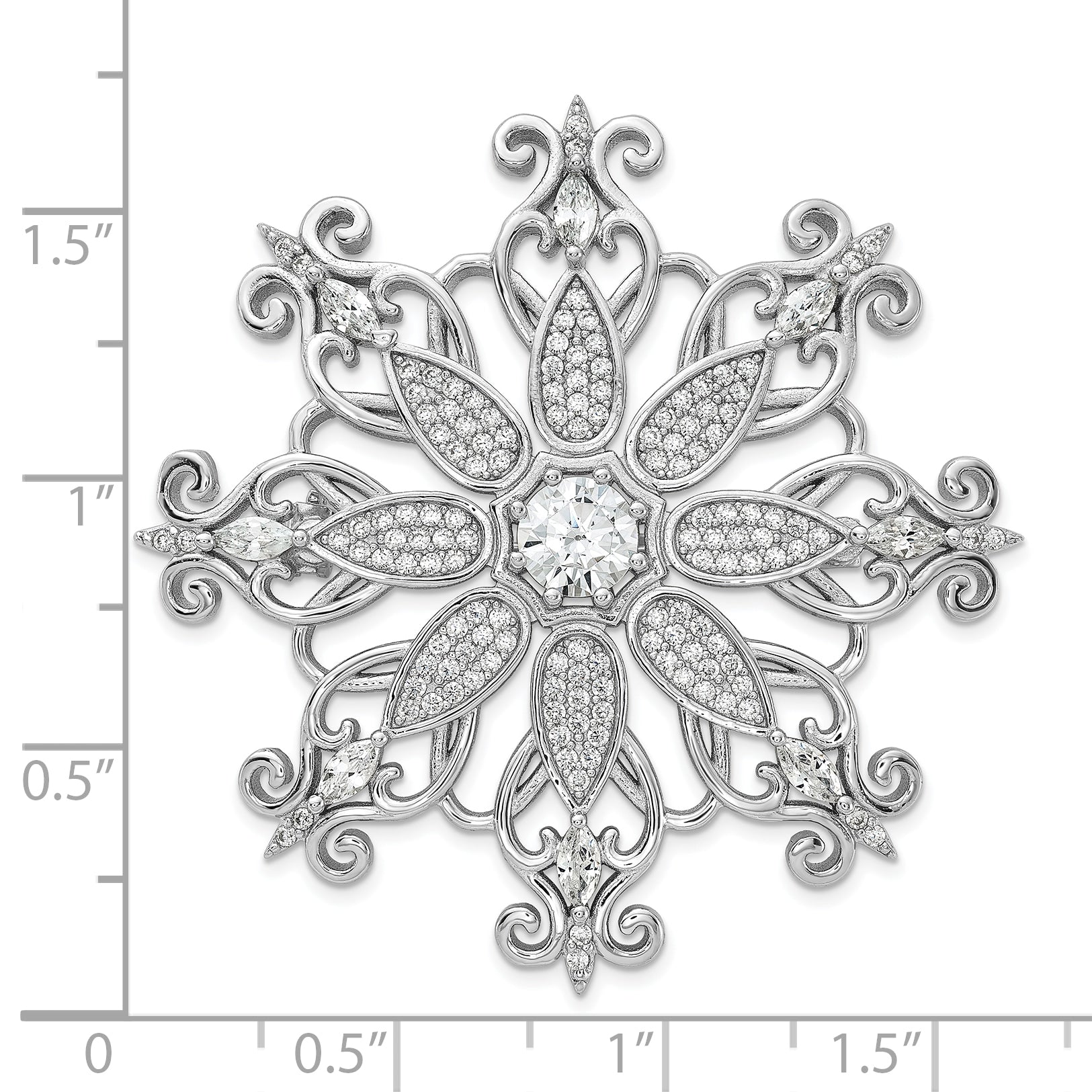 Cheryl M Sterling Silver Rhodium-plated Brilliant-cut & Marquise-cut CZ Snowflake Pin