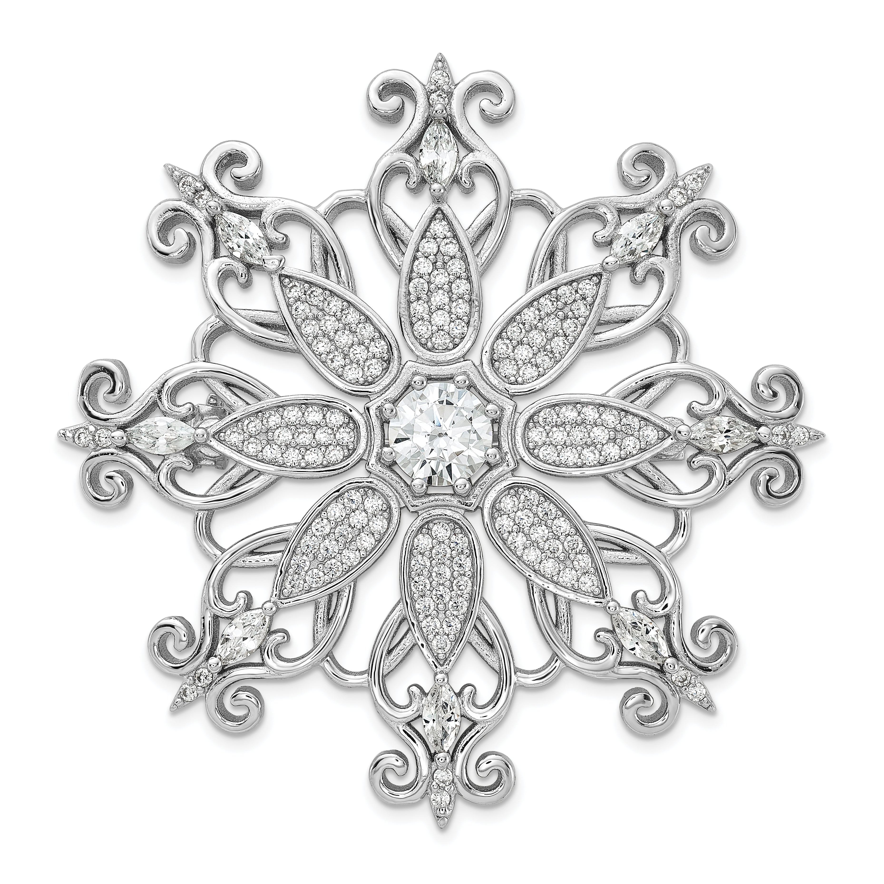 Cheryl M Sterling Silver Rhodium-plated Brilliant-cut & Marquise-cut CZ Snowflake Pin