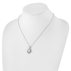 Cheryl M Sterling Silver Rhodium-plated Freshwater Cultured Pearl and Brilliant-cut CZ Teardrop Design 18 Inch Necklace with 2 Inch Extender