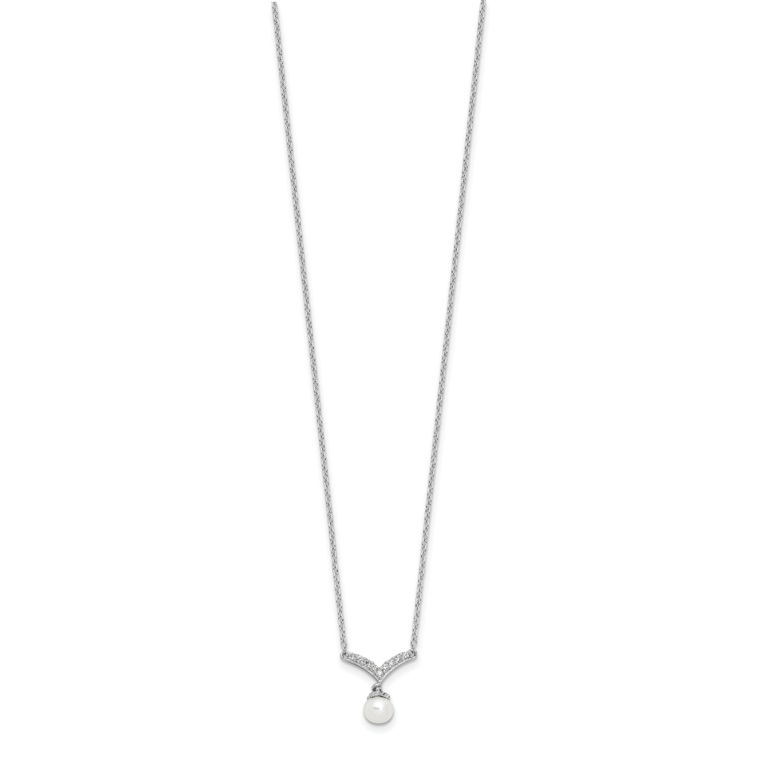 Cheryl M Sterling Silver Rhodium-plated Freshwater Cultured Pearl & Brilliant-cut CZ 18 Inch Necklace