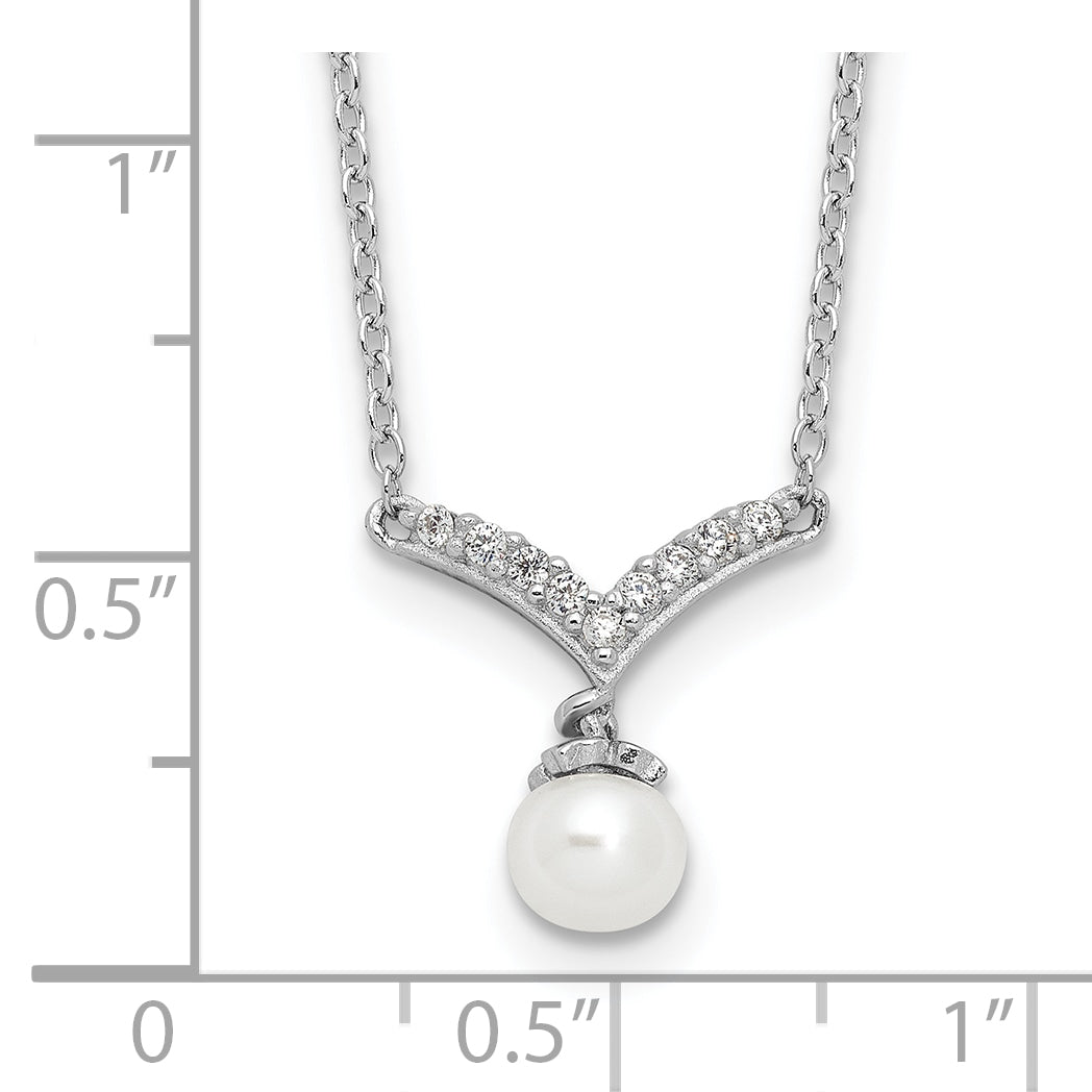Cheryl M Sterling Silver Rhodium-plated Freshwater Cultured Pearl & Brilliant-cut CZ 18 Inch Necklace