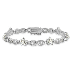 Cheryl M Sterling Silver Rhodium-plated Brilliant-cut CZ & Glass Pearl Floral Infinity 7.25 Inch Bracelet