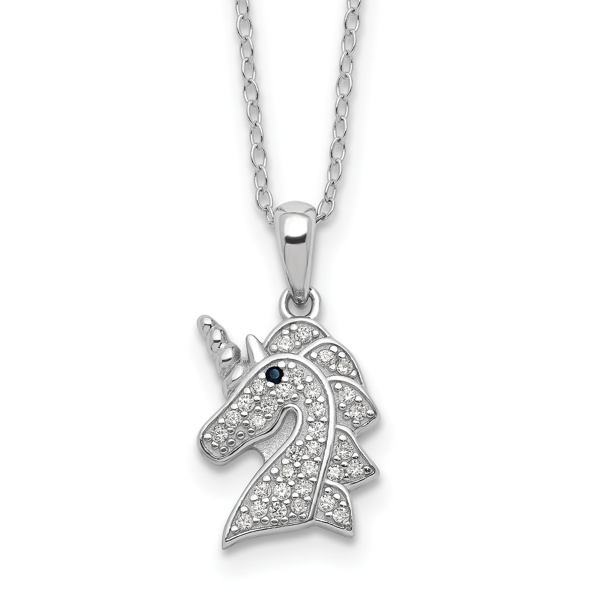 Cheryl M Sterling Silver Rhodium-plated Brilliant-cut Black and White CZ Unicorn 18 Inch Necklace