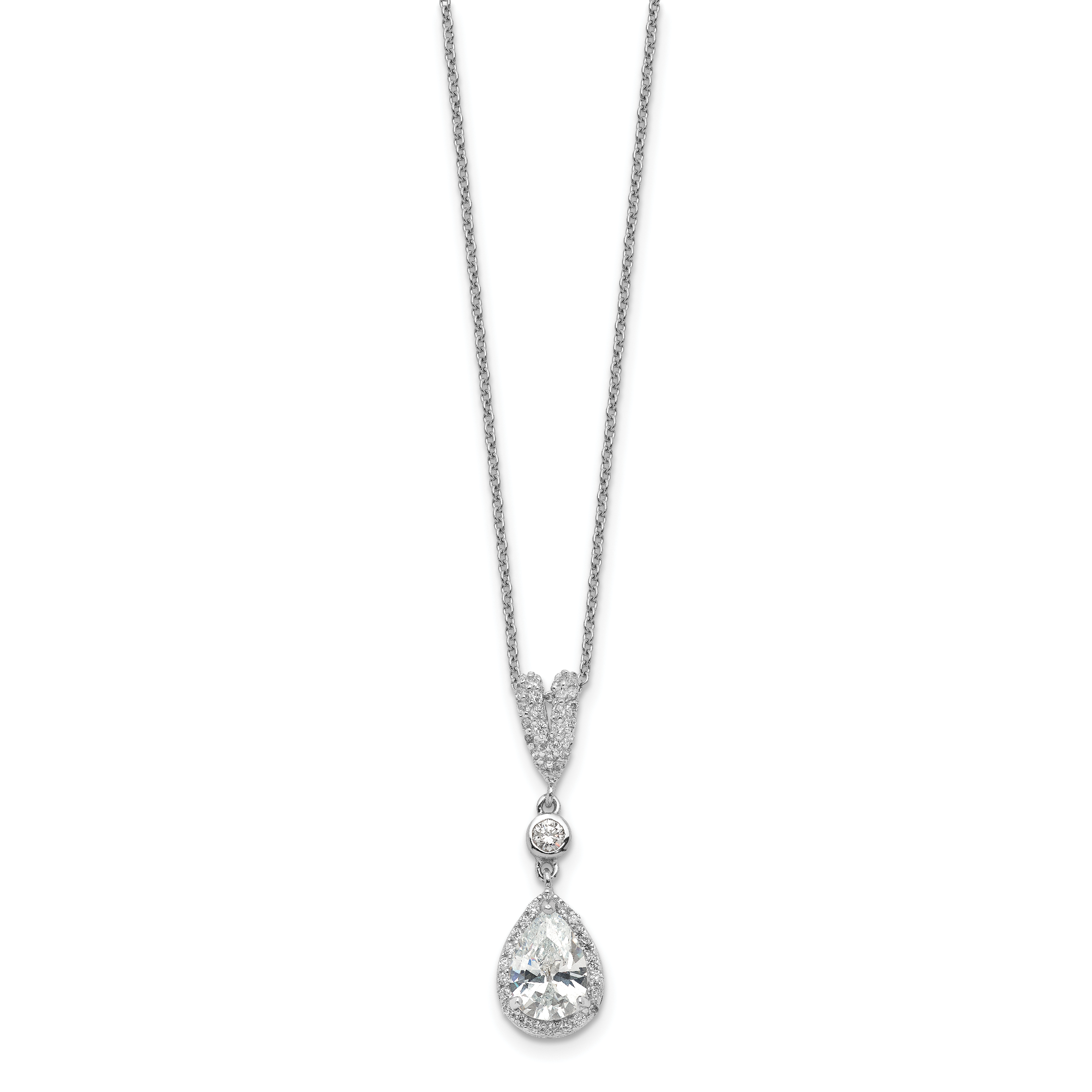 Cheryl M Sterling Silver Rhodium-plated Brilliant-cut CZ Teardrop and Bezel Halo 18 Inch Necklace