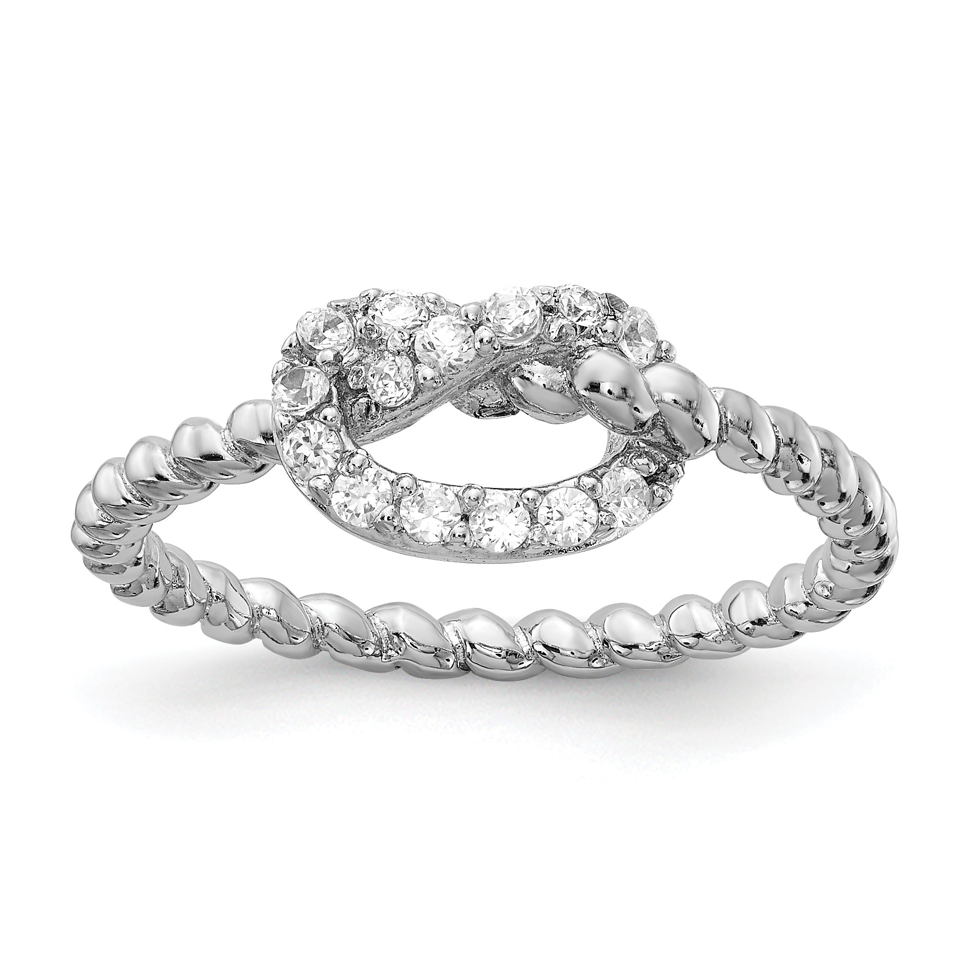 Cheryl M Sterling Silver Rhodium-plated Brilliant-cut CZ Knot Ring Main image