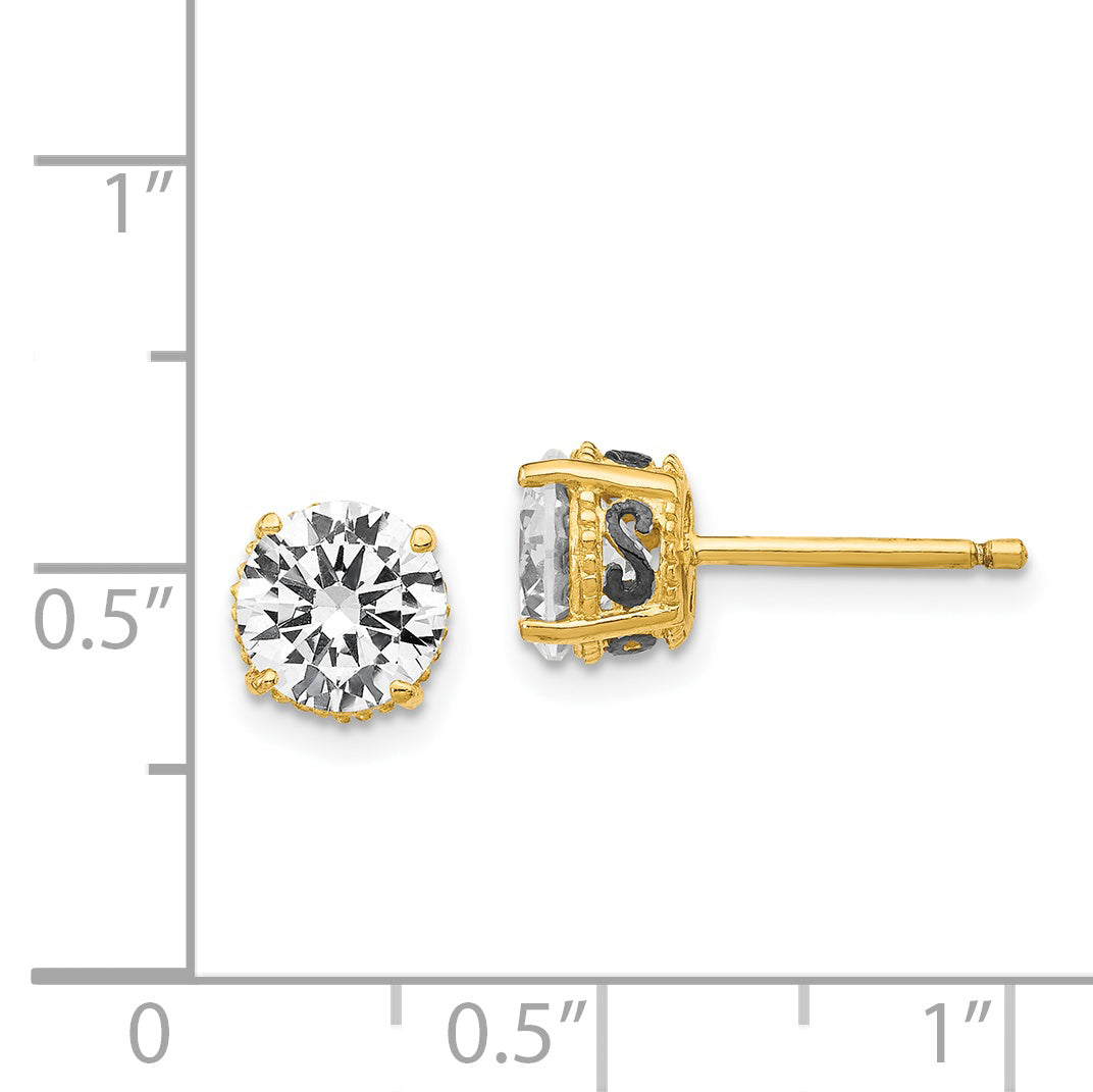 Cheryl M Sterling Silver Gold-plated with Black Rhodium Accent Brilliant-cut 6.5mm CZ Stud Post Earrings