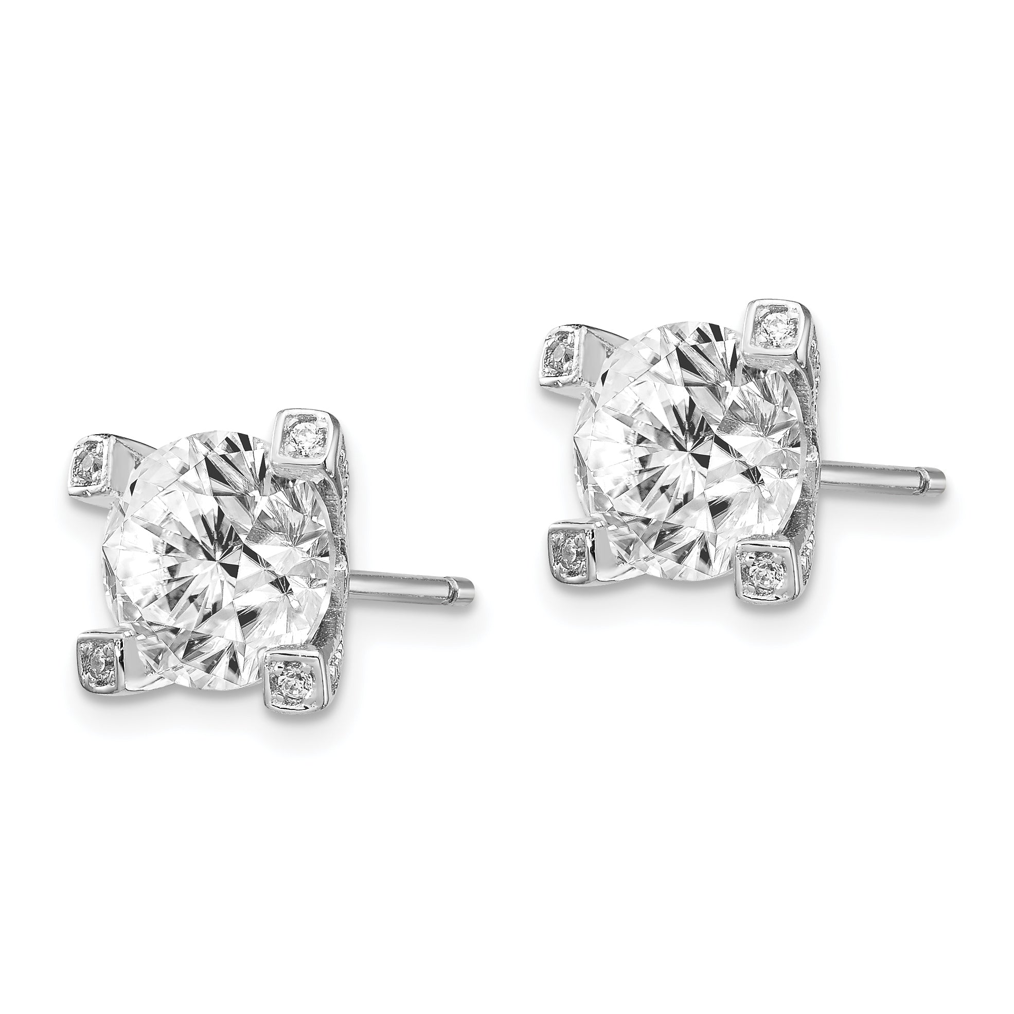 Cheryl Sterling Silver 8mm CZ Halo Stud Earrings with Rhodium-Plated Finish Secondary image