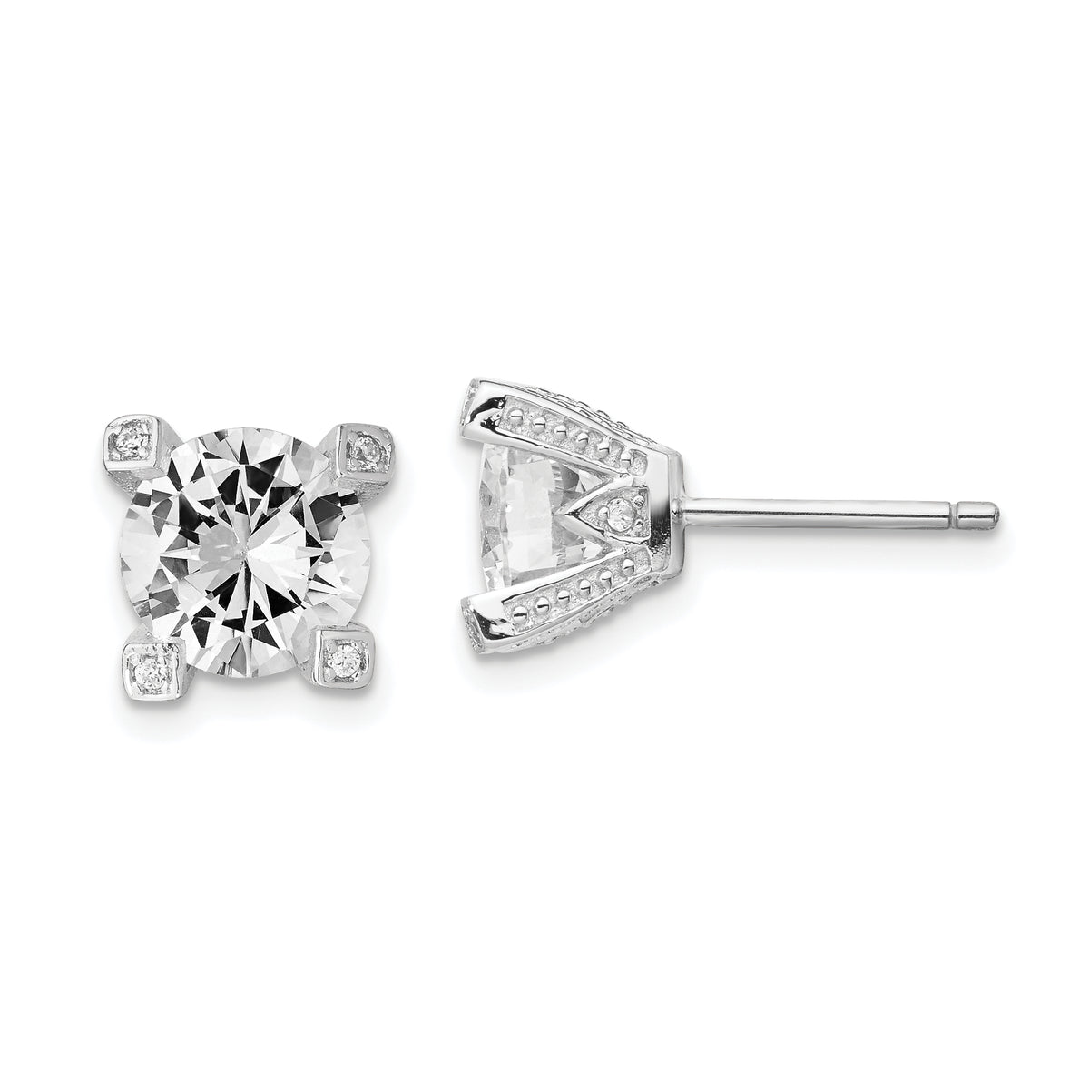 Cheryl M Sterling Silver Rhodium-plated Brilliant-cut CZ 8mm Stud Post Earrings