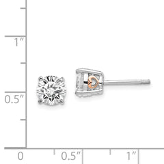 Cheryl M Sterling Silver Rhodium-plated and Rose Gold-plated Accent Heart Brilliant-cut CZ Stud Post Earrings