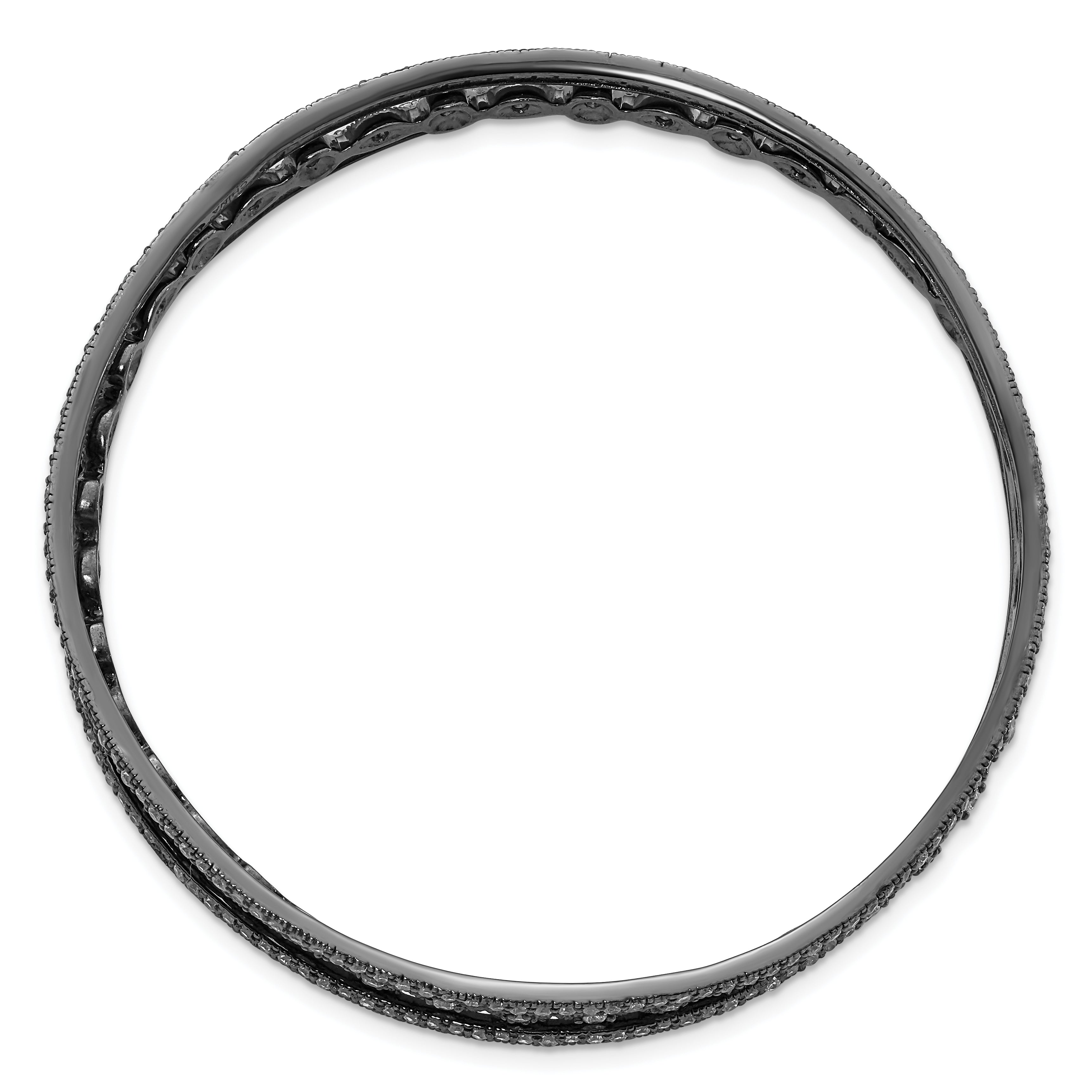 Cheryl M Sterling Silver Black-plated CZ Three Bangle Set Secondary image