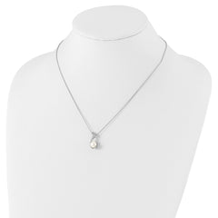 Cheryl M Sterling Silver Rhodium-plated Freshwater Cultured Pearl and Brilliant-cut CZ Swirl 18 Inch Necklace